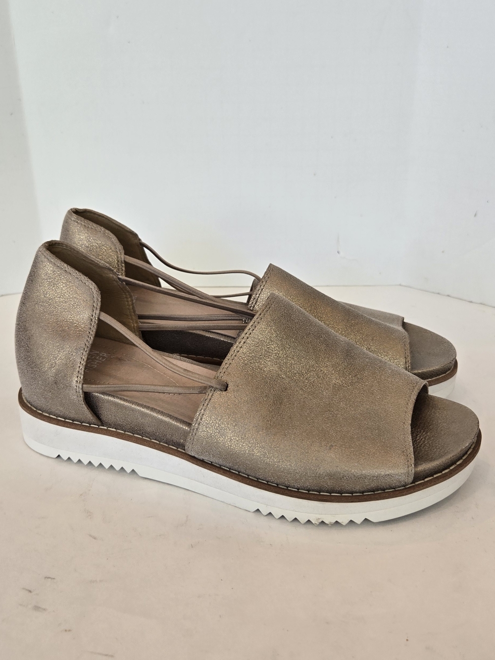 Eileen Fisher Metallic Taupe Gold-Tone Open-Toe Platform Sandals